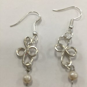 Silver Wire Cross Earrings With Fresh Water Pearls image 4