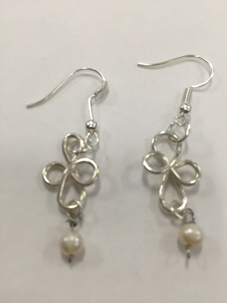 Silver Wire Cross Earrings With Fresh Water Pearls image 4