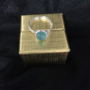 Blue Sea Glass Wire Wrapped Ring image 1