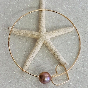 Hawaii Pink Edison Pearl Gold Filled 16 Gauge Hammered Bangle Bracelet