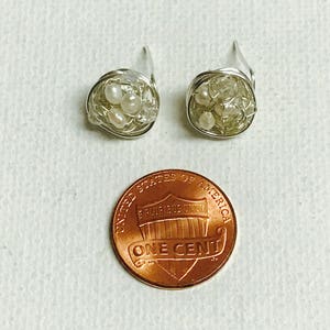 Freshwater Pearls And Crystals Silver Wire Crochet Stud Earrings image 3
