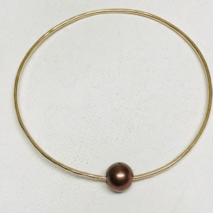 Chocolate Tahitian Pearl Gold Filled 14 Gauge Bangle Bracelet
