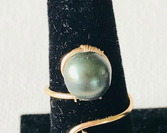 Hawaii Tahitian Pearl Gold Filled Adjustable Wire Ring 1