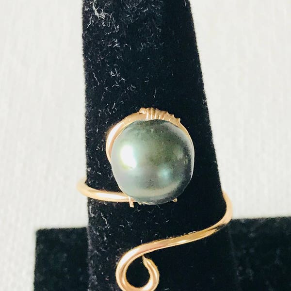 Hawaii Tahitian Pearl Gold Filled Adjustable Wire Ring 1