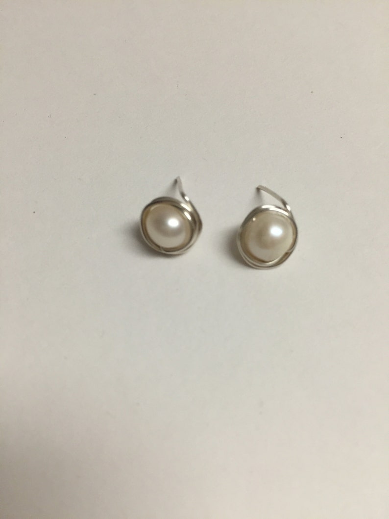 White Freshwater Pearl Wire Earring Studs