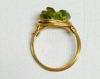 Peridot Triple Chip Gold Filled Wire Wrapped Ring