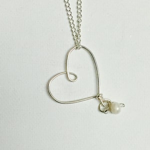 Silver Wire Floating Heart Necklace With White Fresh Water Pearl image 2