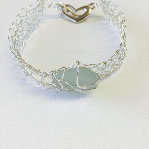 Hawaii Aqua Sea Glas Silber Wire Crochet Armband Bild 1