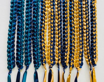 Lei Hawaiano de 48 pulgadas con cinta de satén abierta de dos colores para graduación o ocasión especial