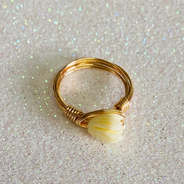 Hawaii Pikake Flower Gold Silver Wire Wrapped Ring