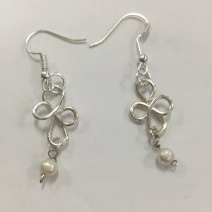 Silver Wire Cross Earrings With Fresh Water Pearls image 2