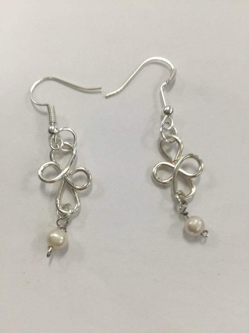 Silver Wire Cross Earrings With Fresh Water Pearls image 2