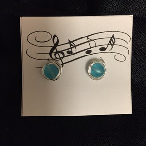 Blue Sea Glass Wire Wrapped Stud Earrings image 1