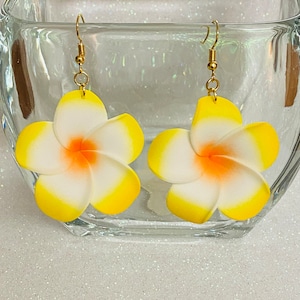 Hawaii Plumeria Gold Dangling Earrings