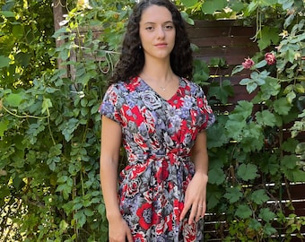 1940s 1950s style vintage floral print cotton dress