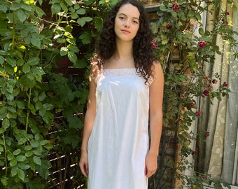 Antique 1920s white cotton and lace slip dress