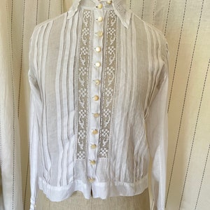 French antique Edwardian Victorian cotton lacy white blouse image 4