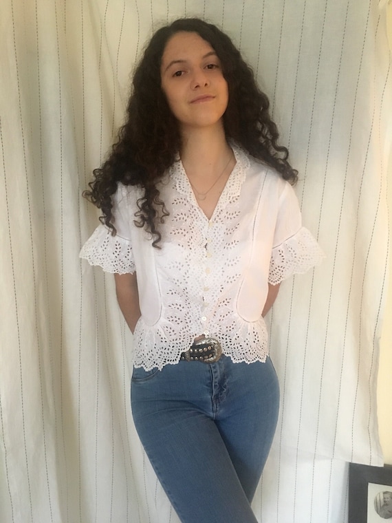 Antique Edwardian Victorian white cotton blouse
