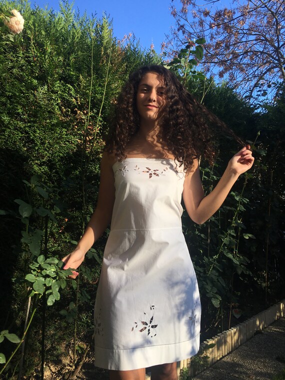Victorian 1920s Cotton floral embroidery slip Dres