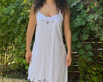 Antique 1920s white cotton embroidered slip dress XL