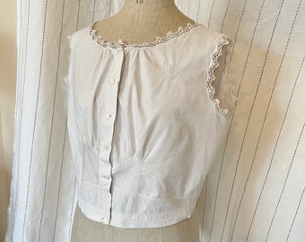 Antique Edwardian Victorian White Cotton Lacy Corset cover camisole