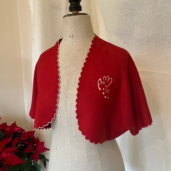 vintage années 1940 veste boléro rouge crop top monogramme broderie