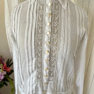 French antique Edwardian Victorian cotton lacy white blouse image 5