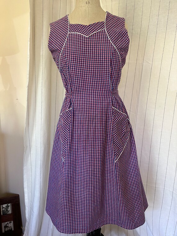 Vintage 1930s 1940s check plaid dress French chor… - image 4