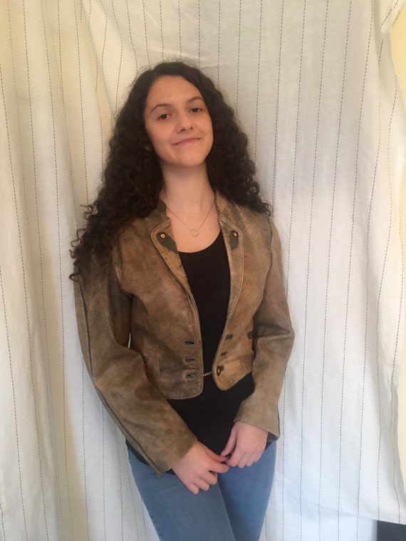Vintage 1980s puff sleeves leather jacket