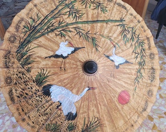 PAPER JAPANESE UMBRELLA, Cranes pattern wagasa, Oil paper and bamboo parasol, Boho home decor, Asian birds print, Sun protection,