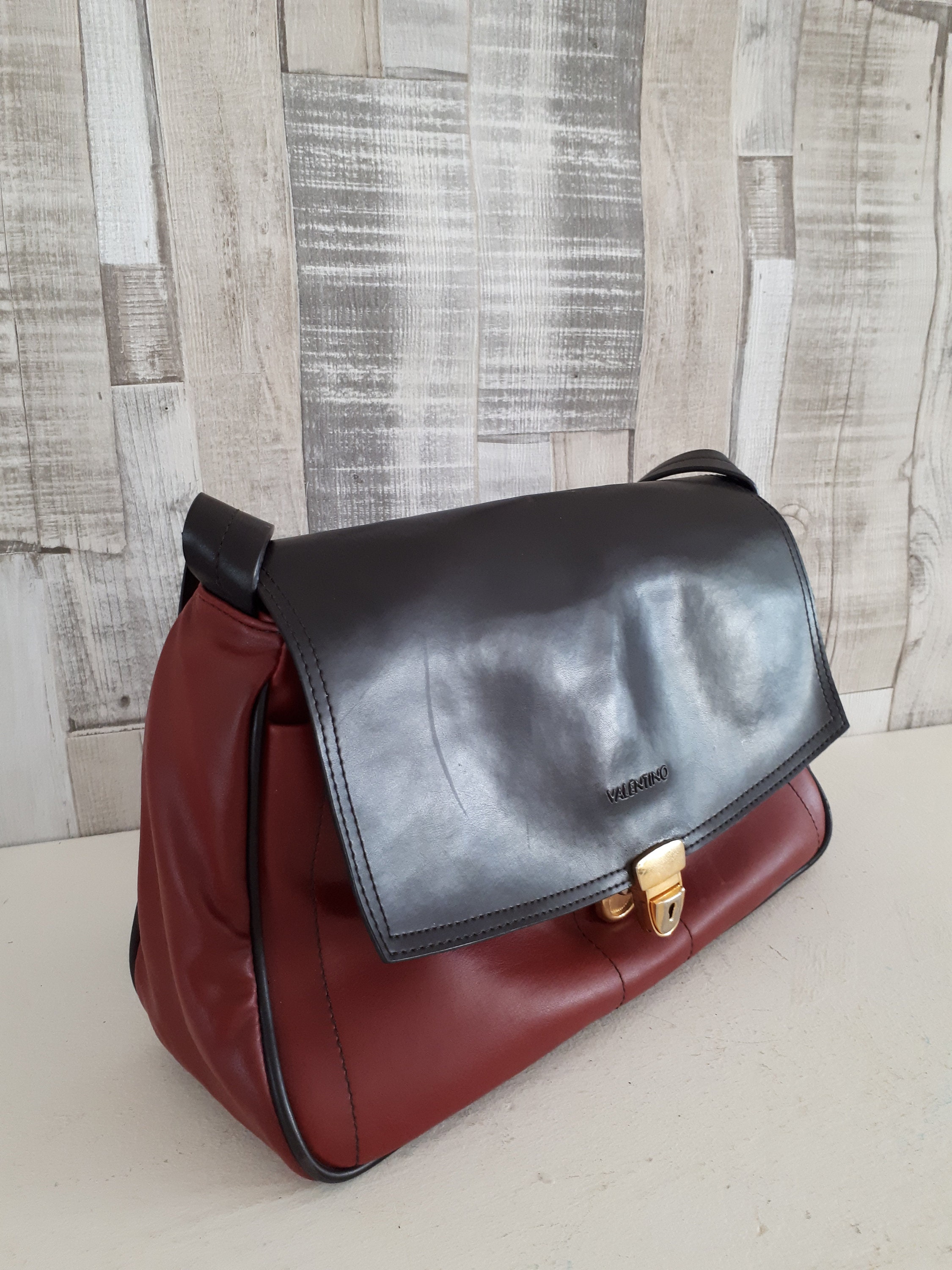 RODE LEDEREN BAGUETTE tas van Valentino Vintage top handvat tas