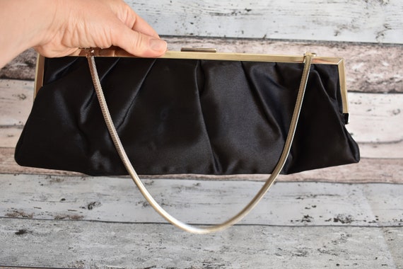 BLACK SATIN EVENING Clutch Bag Vintage Fabric Purse Going Out
