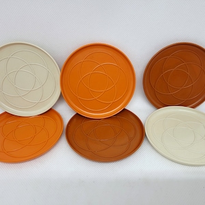 MIDCENTURY DRINK COASTER, Set of 6 beermat, Decorative small melamine trays, Colorful plastic glass board, Round beverage table protection