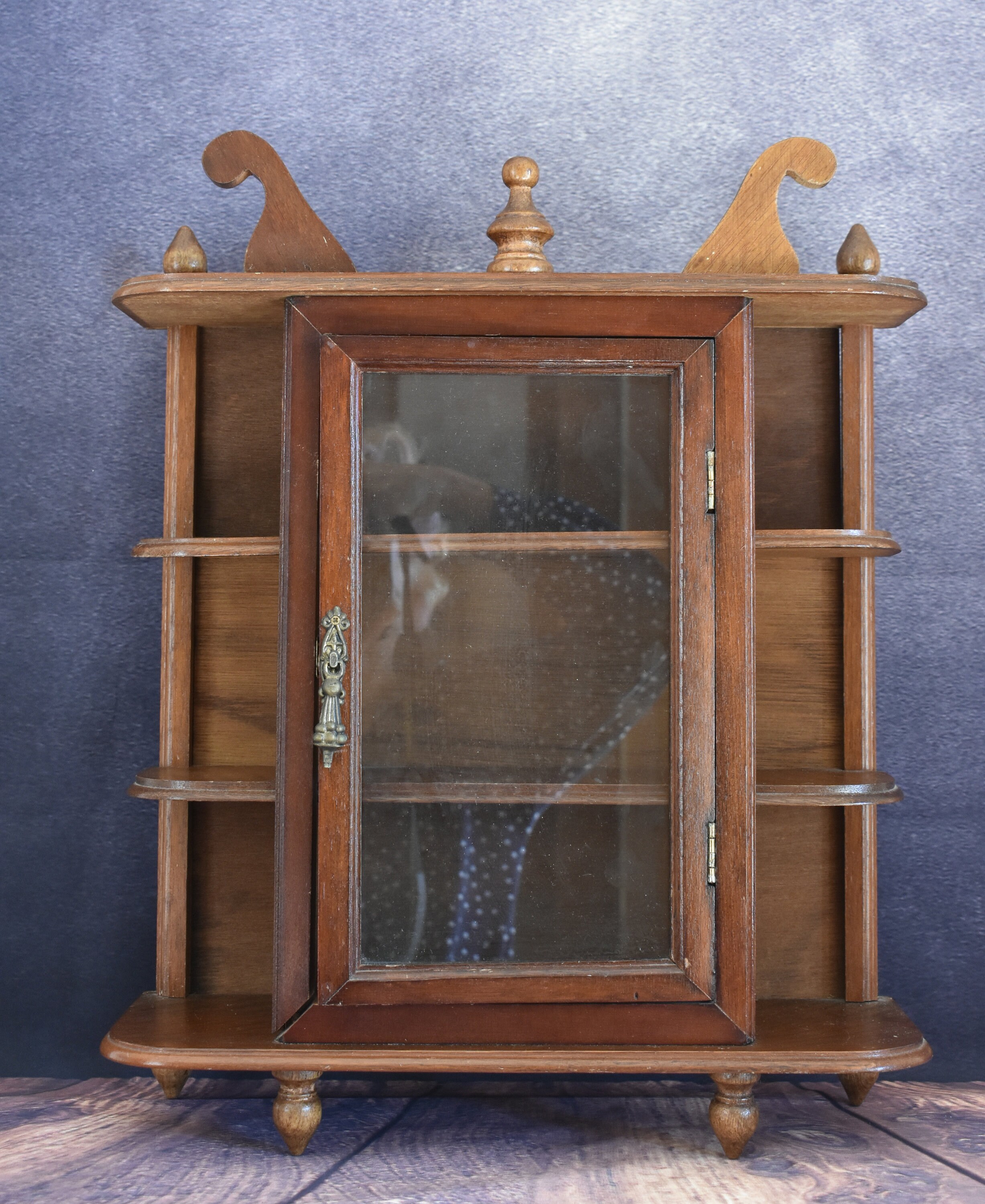 WALL MOUNT CURIO Cabinet Vintage Display Cabinet Rustic Glass