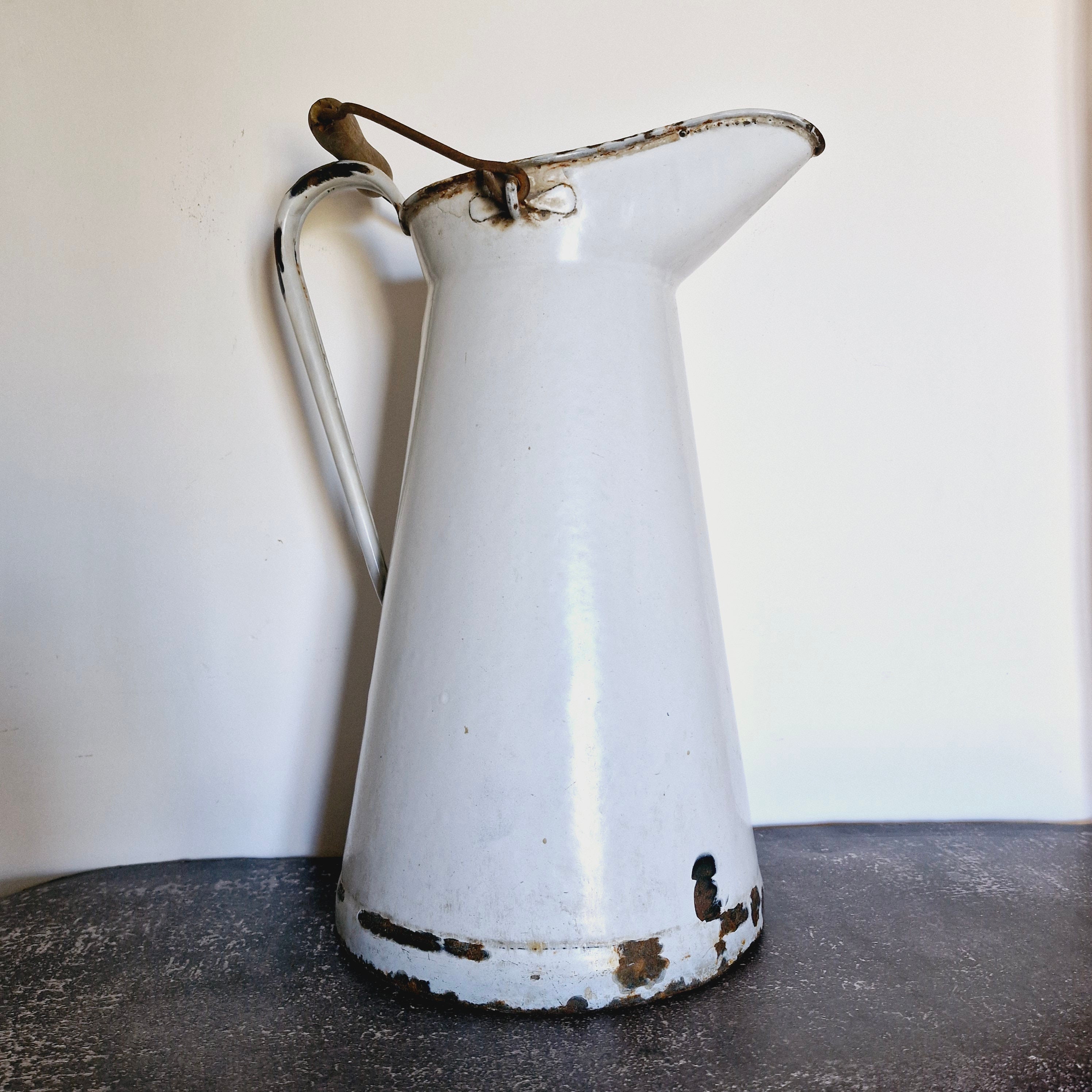 Old Enamel Milk Pitcher - Etsy