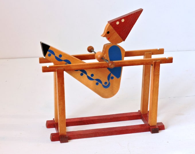 Retro Wooden Toy Somersaulting Acrobatic Clown Spinning Etsy