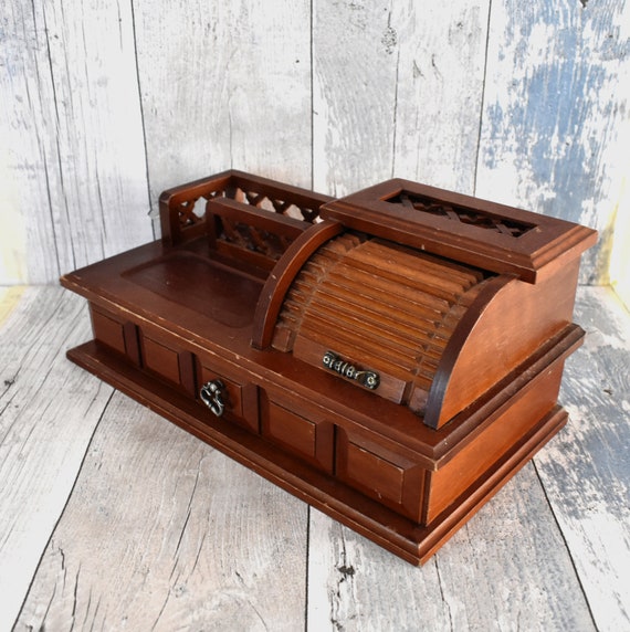 Old Wood Box, Vanity Organizer, Wood Desk Organizer, Large