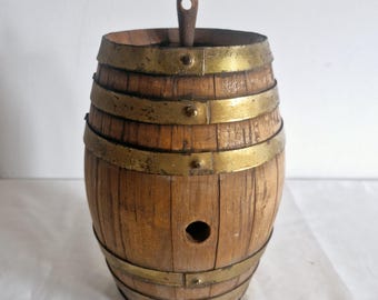 WOODEN WINE FIRKIN, Small farmhouse barrel, Holding beverage decor, Storage quarter cask,   Rustic brever serving, Tabletop ale tank