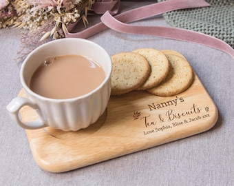 Personalised Wooden Tea, Coffee & Biscuit Serving Board – Leaf