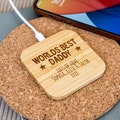 Laser engraved Personalised Bamboo Wireless Charger | Eco-Friendly Bamboo QI Charger | Desk & Bedside Charging | Engraved Phone Dock