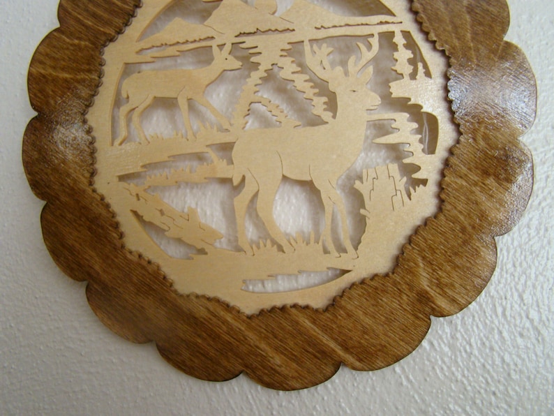 Wooden Scroll Saw Art Woodland Deer Scene Decorative Wall Plaque Gift