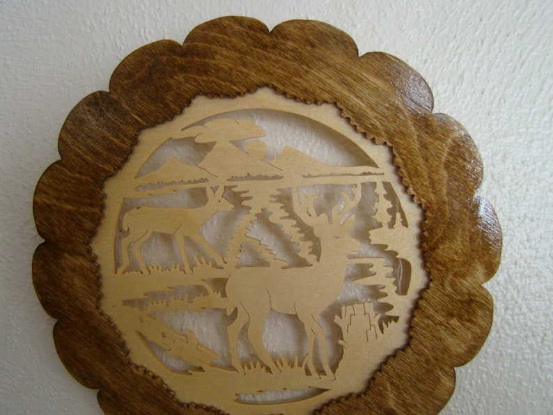 Wooden Scroll Saw Art Woodland Deer Scene Decorative Wall Plaque Gift