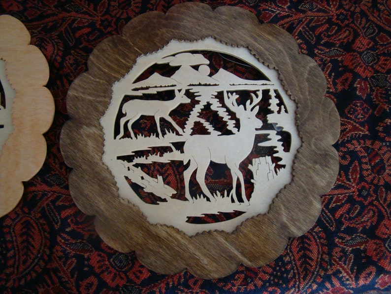 Wooden Scroll Saw Art Woodland Deer Scene Decorative Wall Plaque Gift