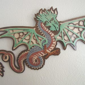 Dragon Wooden Wall Plaque Handmade Scroll Saw Art