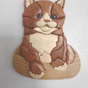 Wooden Intarsia Cat Hand Guided Scroll Saw Wall Art