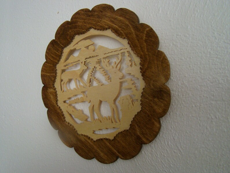 Wooden Scroll Saw Art Woodland Deer Scene Decorative Wall Plaque Gift