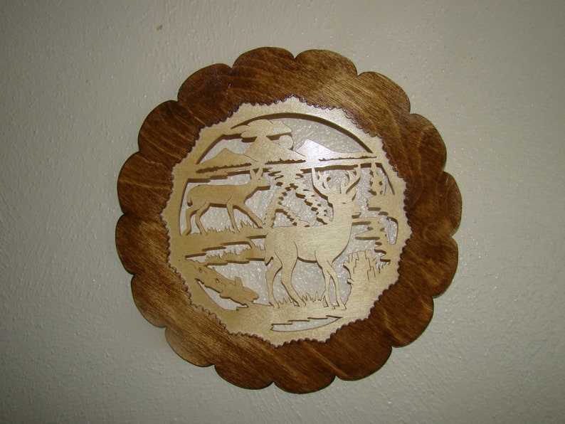 Wooden Scroll Saw Art Woodland Deer Scene Decorative Wall Plaque Gift