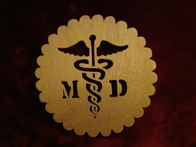 Set of 2 Wooden Scroll Saw Art Medical Symbol Ornaments Christmas Tree