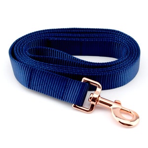 Webbing Dog Leash - Solid Navy Blue ~ Solid Nylon Webbing Dog Leash ~ Rose Gold Metal Hardware ~ Sandy Paws Collar Co