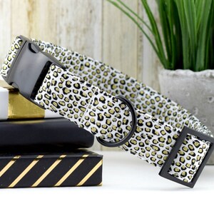 Mini Cheetah Dog Collar - Black & Gold ~ Fashion Dog Collar ~ Fabric Dog Collar ~ Matte Black Hardware ~ Sandy Paws Collar Co